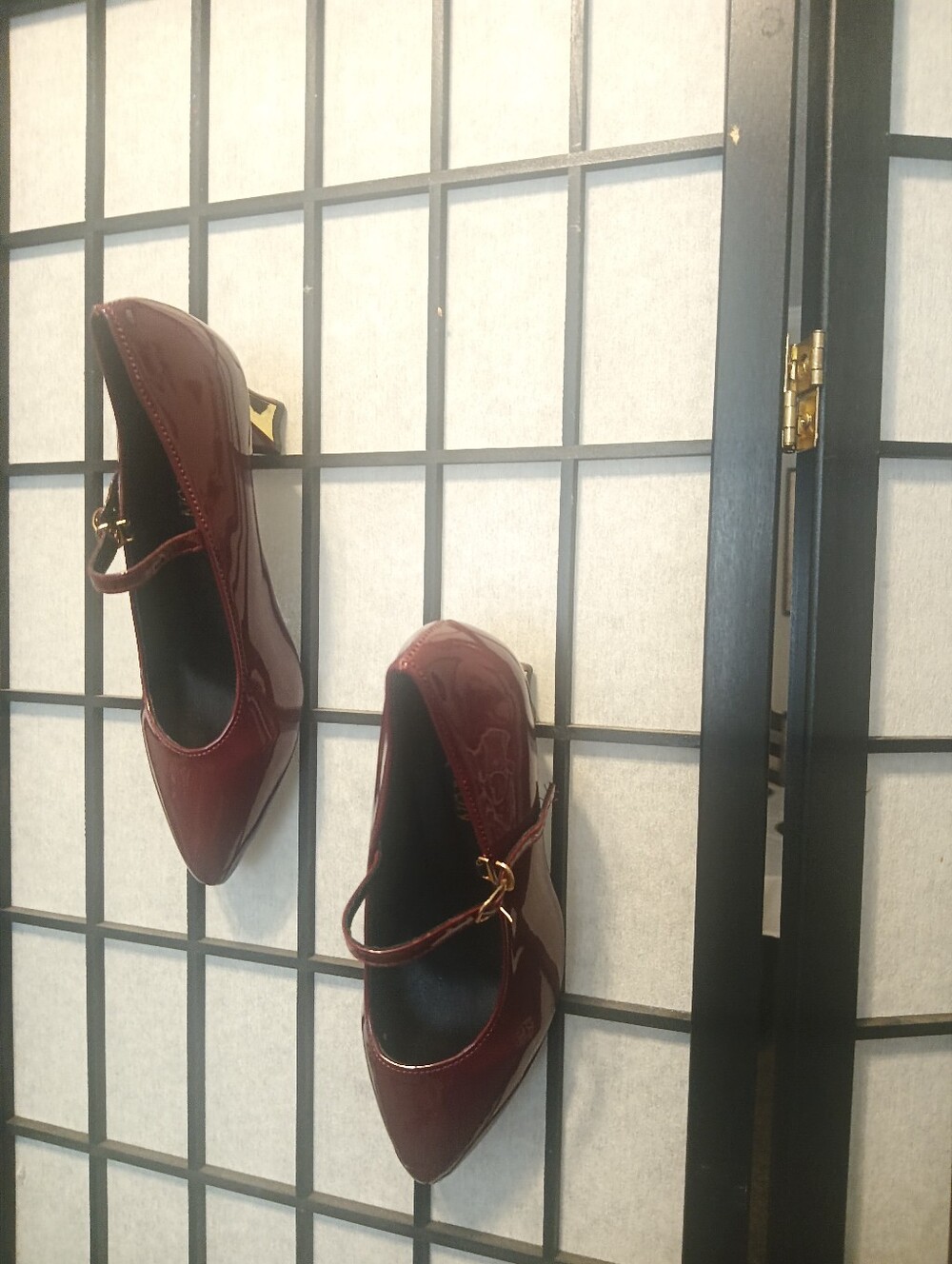 Patent Mary Jane Pumps in Burgundy